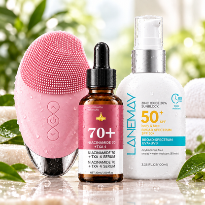 Glow Ritual Set rose pink dewy spa background