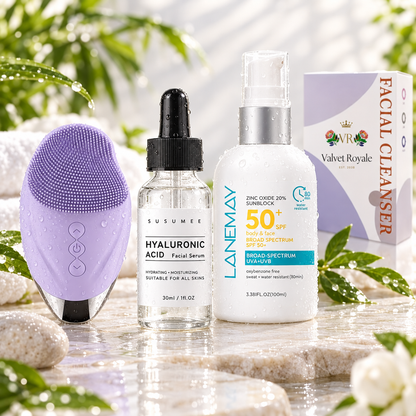 Hydrate & Glow Set lavender purple dewy spa background