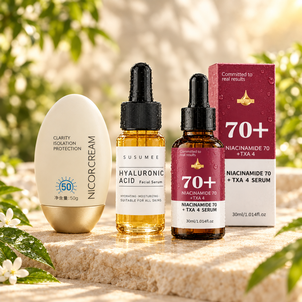 Clarity Glow Trio with ClarityShield cream, Plumora serum and Bare Confidence serum